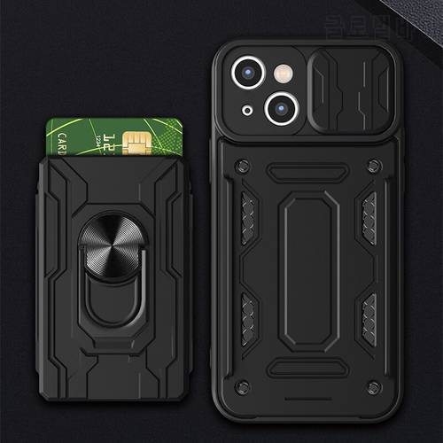 Funda Case for iPhone 14 Pro Max 14 Plus 11 12 13 Pro Max XS Card Slot Magnetic Bracket Anti-fall Armor Coque Phone Case Cover