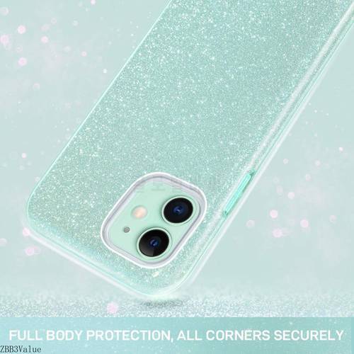 Glitter Phone Case For iPhone 13 mini 11 Pro Max 12 X XR XS 8 Plus 7 SE 2020 Bling Sparkly Luxury Shiny Hybrid Cover Mint Green