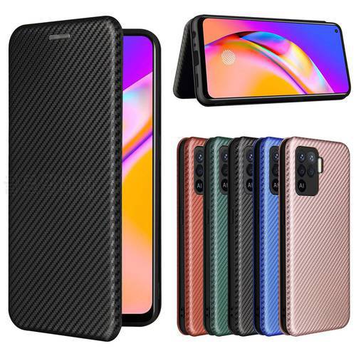 For OPPO A94 4G 5G Case Luxury Flip Carbon Fiber Skin Magnetic Adsorption Case For Oppo Reno 5F 5Z 5 F 5 Z Protective Phone Bags