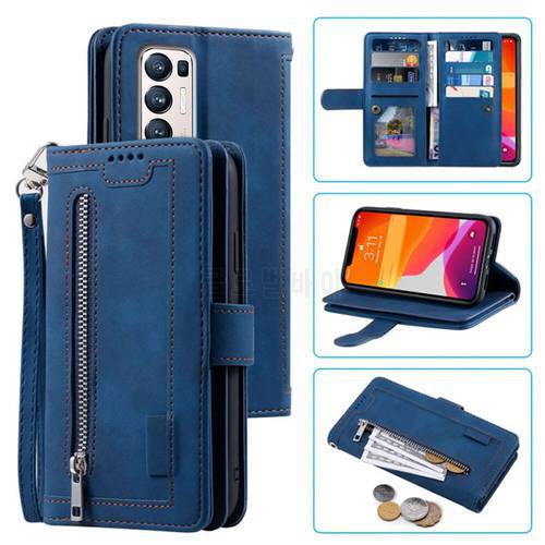 9 Cards Wallet Case for Oppo Find X3 Neo Case Card Slot Zipper Flip Folio with Wrist Strap Carnival for Reno 5 Pro Plus 5G Cover
