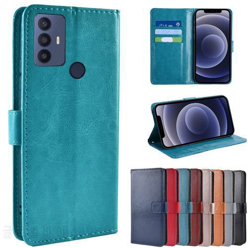 Vintage Flip Leather Case For TCL 306 Magnetic Card holder wallet Phone Case On TCL 306 TCL306 6.52in Protective Cover Hoesje