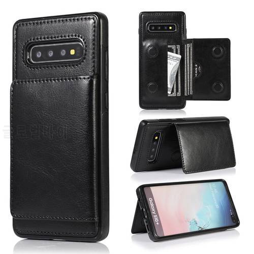 Premium Leather Wallet Case For Samsung Galaxy S8 S9 S10 Plus S10E Note 8 9 10 Pro Double Magnetic Buttons Flip Shockproof Cover