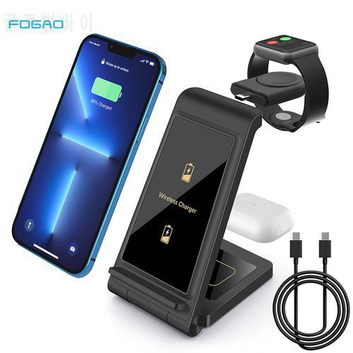 20W Fast Wireless Charger Stand For iPhone 14 13 12 11 XR 8 Apple Watch 7 6 SE 3 in 1 Charging Dock Station for Airpods 3 Pro