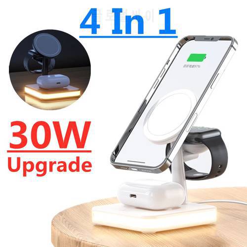 30W 3 in 1 Magnetic Wireless Charger for iPhone 13 12 Pro Max Fast Chargers for Apple Watch 7 6 SE Airpods Pro Charging Stand