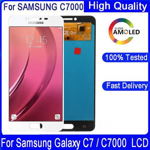For Samsung Galaxy C7 C7000 SM-C7000 LCD Super AMOLED LCD Display Touch Screen Digitizer Assembly Replacement For C7 LCD