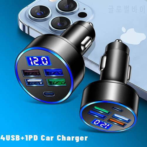 4 USB C Car Charger For iPhone Xiaomi Type C PD Mobile Phone Charger Digital Display Mini Fast Charging Adapter PD car charger