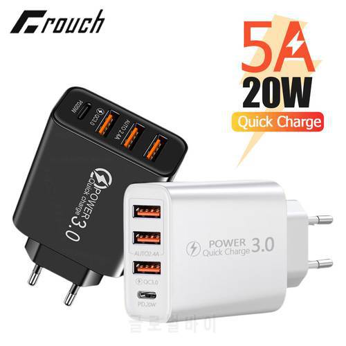 USB Charger 4Ports 20W Quick Charger Fast Charging For iphone 13 12 Xiaomi Samsung S10 Huawei Portable EU/US Plug Wall Chargers