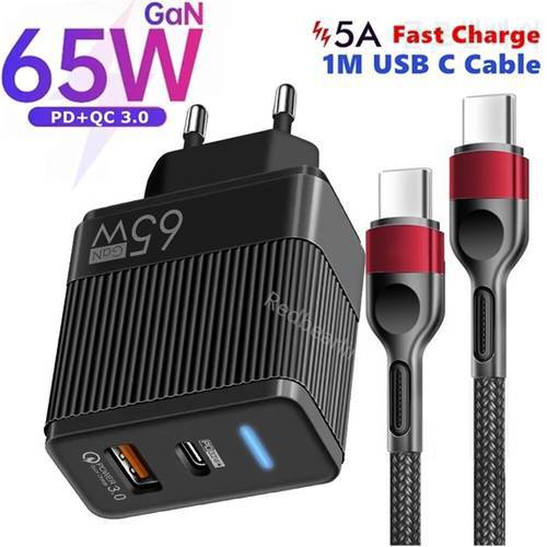 65W GaN Charger Type C PD USB QC 4.0 QC 3.0 Fast Charging Wall Adapter For iPhone 13 12 14 Xiaomi 12 Samsung Huawei
