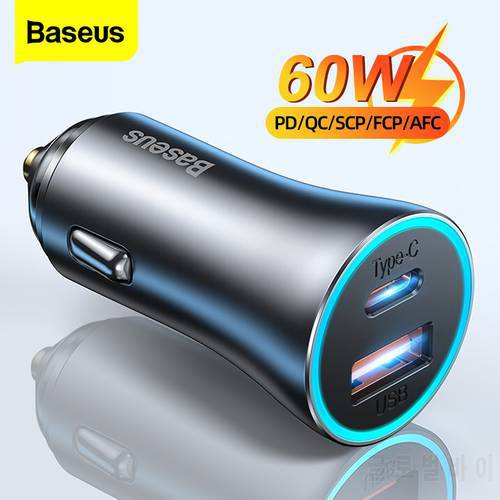 Baseus PD 60W Car Charger USB Type C Quick Charger 4.0 QC 3.0 Fast Charging Charger For iPhone 13 12 Xiaomi Samsung Huawei USB C