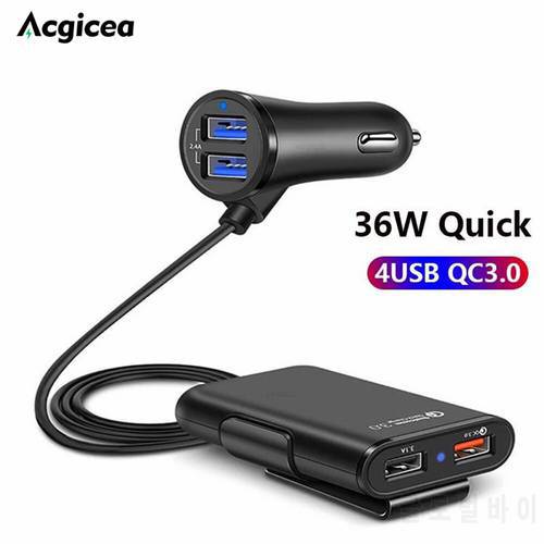 36W USB Car Charger QC 3.0 Quick Charge 4 Ports For iPhone Xiaomi Mobile Phone Fast Charging Front Back Charger Car USB Charge
