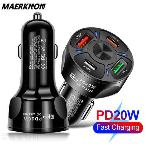 USB PD Car Charger Quick Charge 3.0 With LED Light Dispiay For iPhone 12 13 Pro Xiaomi Samsung Phone Charger USB Charger Adapter