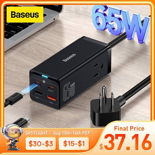 Baseus 65W GaN3 Pro Desktop Charger Power Strip US Plug Charging Station Fast Charger For iPhone 14 13 12 Xiaomi Samsung Laptop