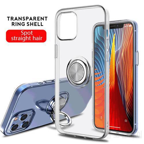 For iPhone 12 Pro Metalic Ring Holder Clear Phone Case For iPhone 13 12 11 Pro Max XR X XS Max 7 8 Plus Soft Slicone Phone Cover