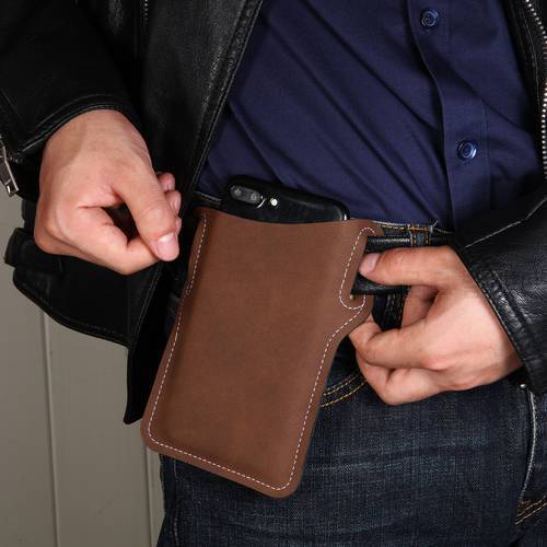 Men women Cellphone Loop Holster Case Pockets Portable Multifunctional Waist Bag PU Leather Mobile Phone Wallet Vintage Belt Bag