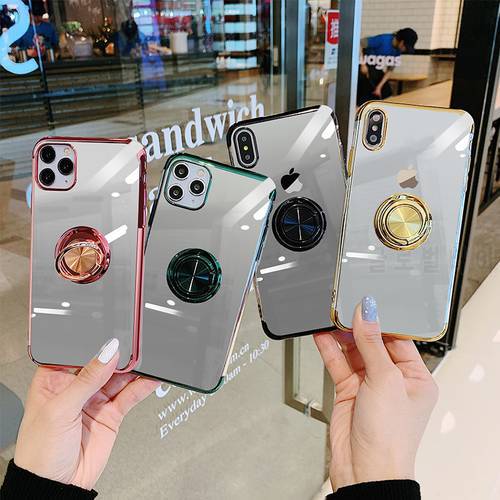 For iPhone 11 Case Luxury Metal Grip Ring Holder Plated Cover for iPhone 13 14 Pro Max 12 7 8 Plus XR X XS 13 mini SE 2020 Case