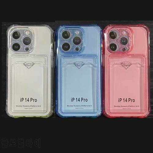 Transparent Card Slot Bag Holder Case For iPhone 14 Pro Max 14Pro 14 Plus Clear Shockproof Soft Wallet Cover Coque