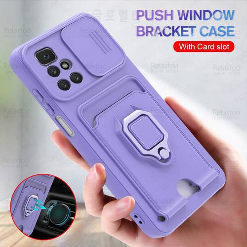 Push Camera Protect Cover For Xiaomi Redmi Note 11 Pro Case Note11 T 11Pro Plus 11T 5G Car Magnetic Ring Stand Wallet Soft Coque
