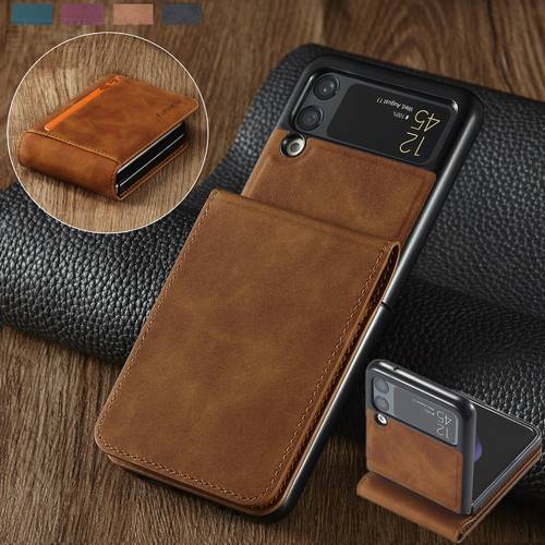 Galaxy Z Flip3 Flip4 Luxury Leather Case For Samsung Z Flip 3 4 5G Card Holder Wallet Phone Bag Book Cover Funda Etui
