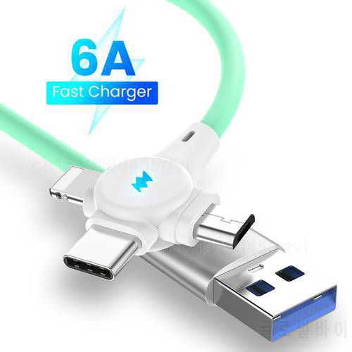 6A 3in1 silicone liquid fast charging cable for iPhone 13 12 11 Pro Max mobile phone fast charging cable For Huawei Xiaomi