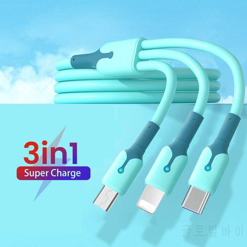 5A Liquid Silicone 3 In 1 USB Cable For Samsung USB To Micro USB/Type C/8 Pin Kable Charger Wire Cord For iPhone 13 12 Pro Max
