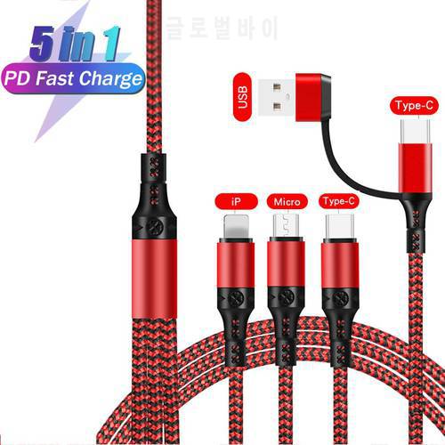 5 in 1 USB Cable Type C Cable for Samsung Xiaomi 9 4 in 1 Cable for iPhone 14 13 12 11 Pro Max X Huawei Charger Micro USB Cable