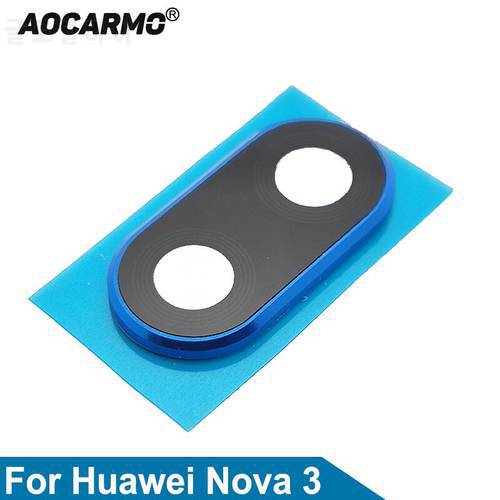 Aocarmo Rear Back Camera Lens With Frame Adhesive Sticker Replacement Parts For Huawei Nova 3