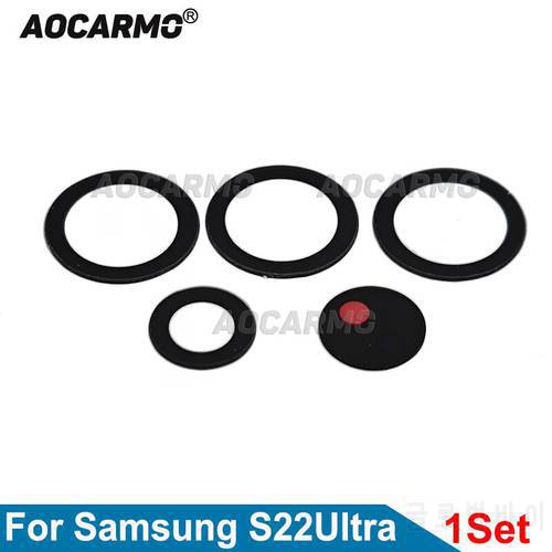 Aocarmo 1Set Back Camera Lens For Samsung Galaxy S22 Ultra Rear Lens With Sticker S22U Replacement Parts