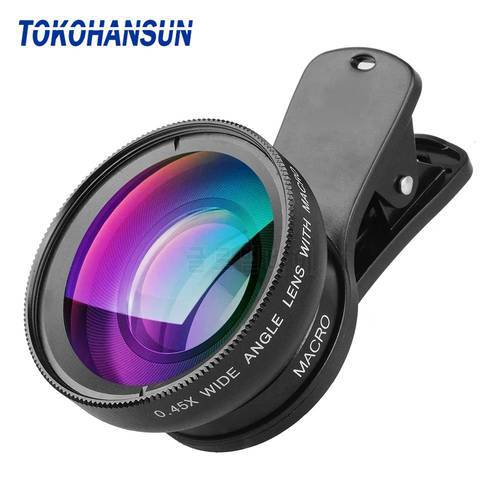 TOKOHANSUN Phone Lens Kit 0.45x Super Wide Angle & 12.5x Super Macro Lens HD Camera Lens for iPhone Xiaomi Samsung All Cellphone