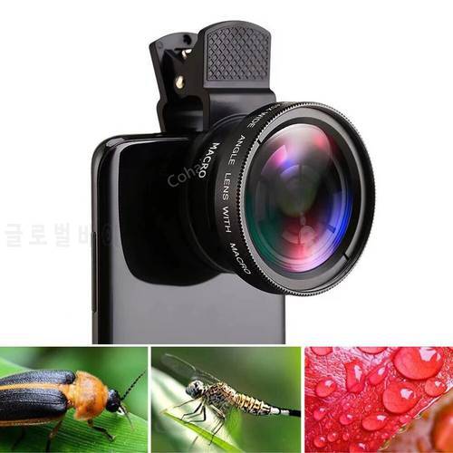 2 IN 1 Lens Universal Clip 37mm Mobile Phone Lens 0.45x 49uv Super Wide-Angle + Macro HD Lens For iPhone Android Smartphone