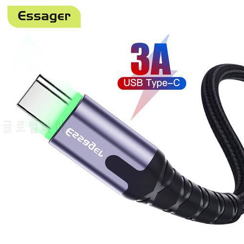 Essager LED USB Type C Cable For Samsung Xiaomi Oneplus Fast Charge Cable USB C Type-c Charger USB-C Charging Data Cord 3m