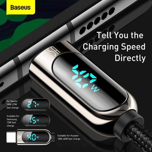 Baseus LED Display USB Type C Cable For Xiaomi 10 Huawei Samsung 5A Fast Charging Charger USBC USB-C Data Cable Type-C Wire Cord