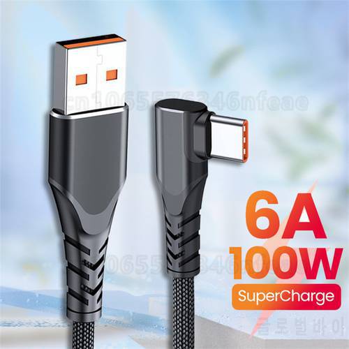 90 Degree USB Type C Fast Charging Cable 6A 66W For Huawei Mate40 Pro 5A USB C Charger Data Cord for Xiaomi Samsung S21 1/2/0.5M