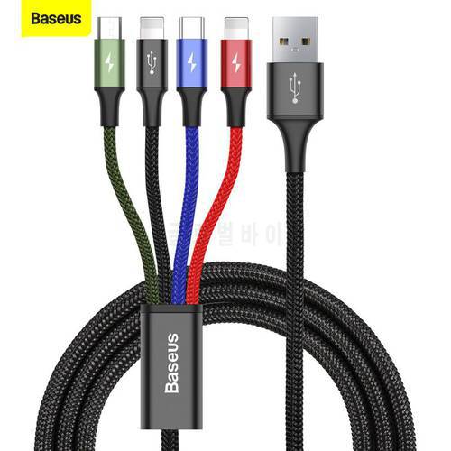 Baseus 4 in 1 USB Charging Cable For iPad iPhone 12 11 X XR Samsung S20 Xiaomi Redmi Huawei USB Charger Micro USB Type C Cable