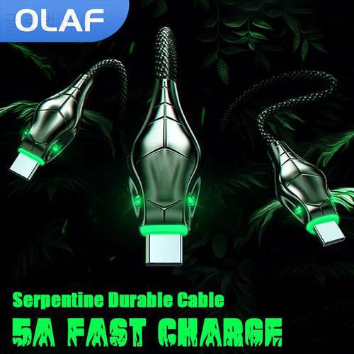 OLAF 3A USB C Cable Black Mamba Micro USB Phone Cord For Xiaomi 12 11 Samsung S20 S10 With LED Mobile Phone USB Type-C Date Cord