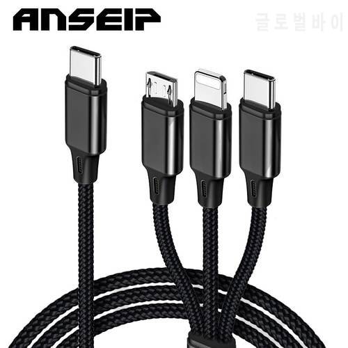 ANSEIP Nylon USB Type C Cable 3 in 1 PD Quick Charge Cable 3A Fast charging USB Cord for iPhone 11 12 pro Xiaomi Redmi 10 Huawei