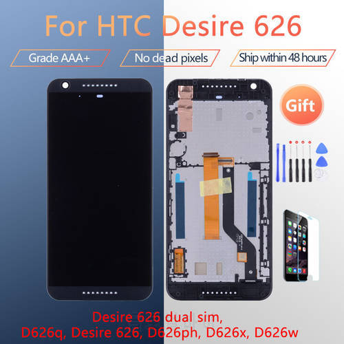For HTC Desire 626 LCD screen assembly with front case touch glass, D626q D626ph D626x D626w LCD Display original Black White