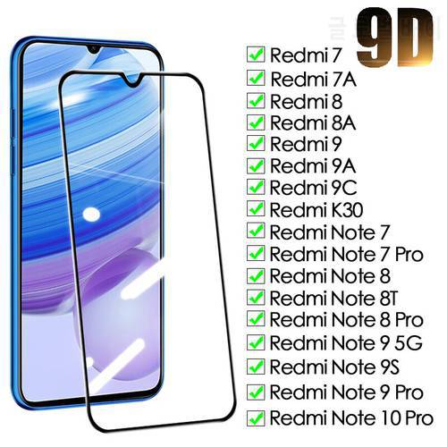 9D Protective Glass For Xiaomi Redmi Note 7 8 8T 9 9S 10 Pro Tempered Screen Protector Redmi 7 7A 8 8A 9 9A 9C Safety Glass Film