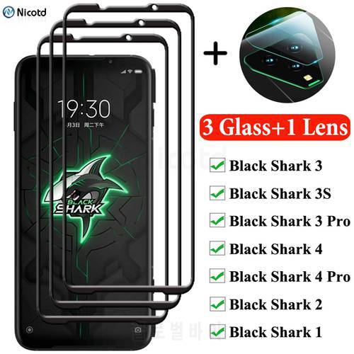 3Pcs Full Cover Screen Protector Tempered Glass + 1Pc Camera Lens Film For Xiaomi Black Shark 4 3 2 Pro 3S 9H Protective Glass