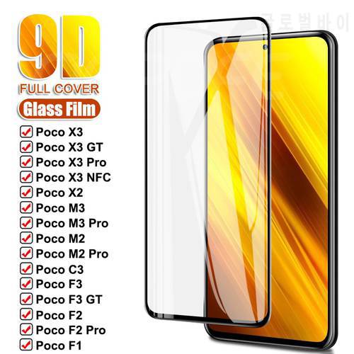 9D Tempered Glass For Xiaomi Poco X3 NFC F3 GT Protective Glass Xiaomi Poco X3 M3 M2 F2 Pro F1 F3 C3 X2 Screen Protector Film