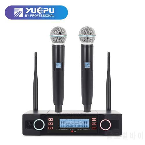 YUEPU RU-D210 UHF Professional Wireless Microphone System 2 Channel Handheld Karaoke Frequency Adjustable Cordless For Church