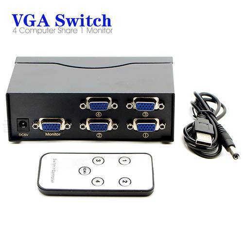 500MHz 4 Port VGA SVGA Switch Box PC 4 Input 1 Output LCD TV Projector Monitor Sharing Adaprer with IR Remote Control