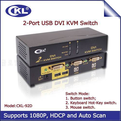 CKL 2 Port USB DVI KVM Switch with Audio, PC Monitor Keyboard Mouse Switcher (CKL-92D)