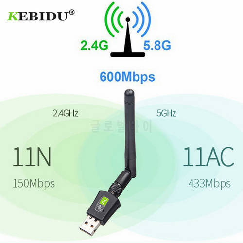 Kebidu AC RTL8811AU USB Antenna 802.11n 600Mbps WiFi 2.4Ghz+5Ghz Antenna Long Distance WiFi Receiver Network Card Free Driver