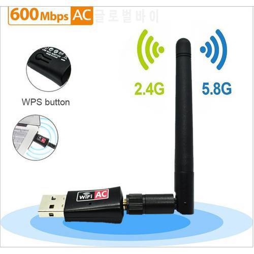600 Mbps USB 2.4/5Ghz Dual Band Wireless WiFi 802.11AC Network Adapter w/Antenna