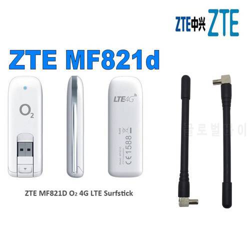 USB Modem ZTE MF821D 100Mbps LTE 4G 3G Dongle Mobile Broadband Wireless plus 2pcs 4g antenna