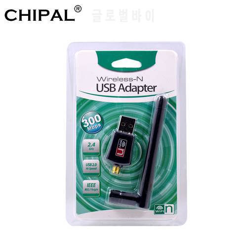 CHIPAL 300Mbps Wireless Wifi Adapter 2dB Antenna Lan Network Card Mini USB Wifi Receiver 802.11n/b/g High Speed Wifi Adaptador
