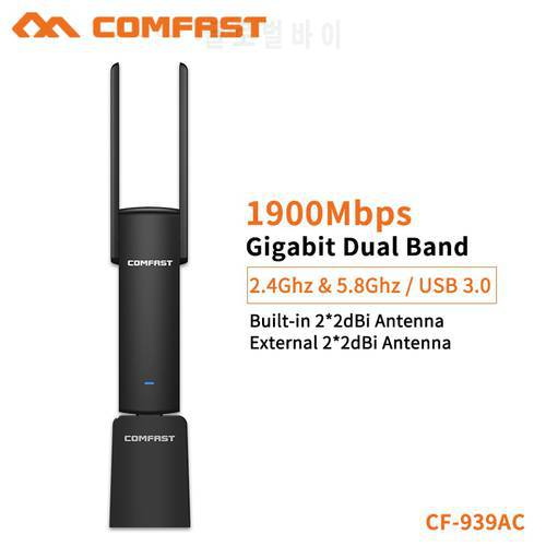 COMFAST USB Wifi Adapter 1900Mbps 2.4Ghz & 5.8Ghz Dual Band wifi Dongle Plug And Play AC Network Card USB Wifi Antenna CF-939AC