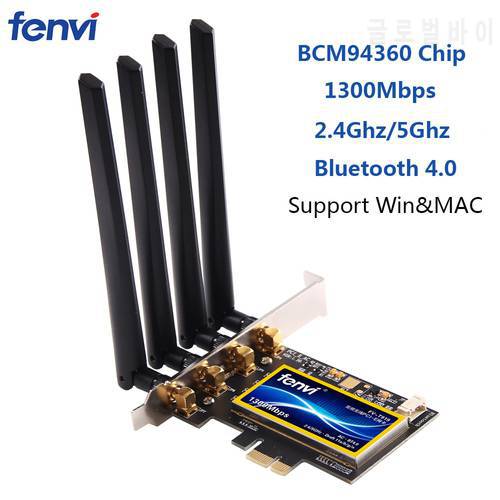 Dual Band 802.11ac 1750Mbps Bluetooth 4.0 Wi-Fi Card Desktop Hackintosh Mac OS PCIe Wifi Adapter Wireless 4 Antennas