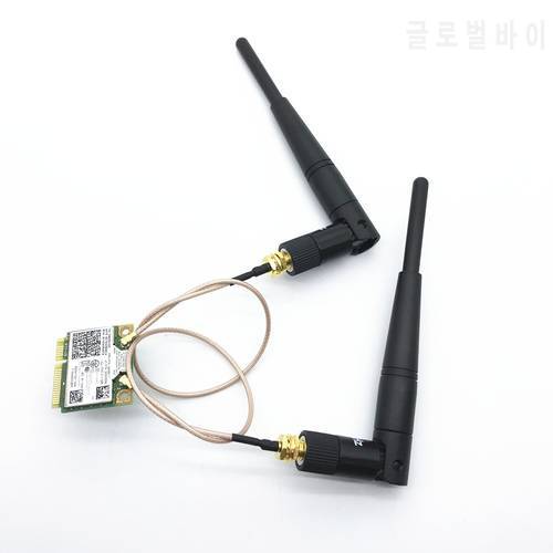 2pcs 2.4/5GHz 5dBi WiFi Antenna + 20cm U.FL IPX to RP SMA Male Pigtail Cable for Intel 3160HMW 7260HMW AC MINI PCI-E Card