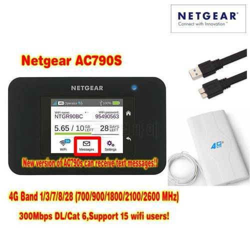 unlocked netgear AC790S 4g cat6 router 300mbps dongle Sierra touch screen router with gps plus 4g 49dbi TS9 antenna